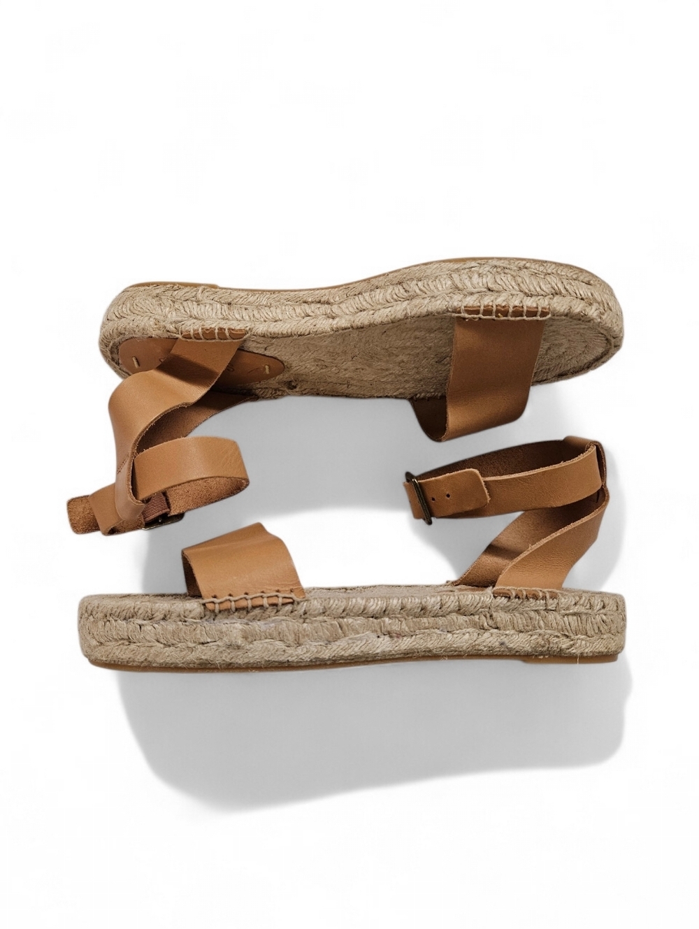 Soludos Cadiz Platform Espadrille Sandal In Tan Leather And Cream Size 8.5 - Picture 5 of 11